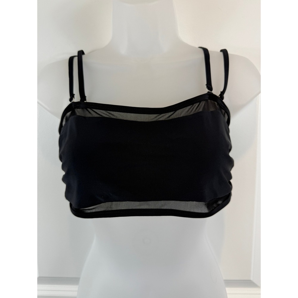Pink Lily Womens Black Mesh Trim Bandeau Bikini Top L Swimwear Beach Swim Chic